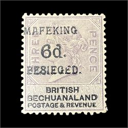 Queen Victoria 'Maefeking 6d Besieged' overprint on British Bechuanaland three pence stamp, mint previously mounted 
