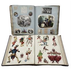 William IV leather bound scrap album c. 1835, together with a well presented Victorian scrap album with scraps of figures, dogs, fruit, birds etc (2)