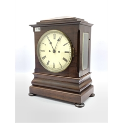 19th century rosewood cased repeating bracket clock, white enamel dial with Roman numeral chapter ring, eight day twin fusee movement striking the hours hammer on bell 