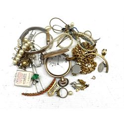 Elgin gold-plated full hunter lever pocket watch, No. 28872926, white enamel dial with subsidiary seconds dial, pair of Victorian gilt pendant earrings, pair of silver cufflinks and a collection of costume jewellery
