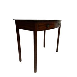 Georgian mahogany side table, the bow front top over two frieze drawers, raised on square supports 