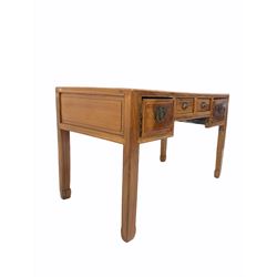 20th century Chinese hardwood side table, fitted with four drawers, raised on square supports W118cm x 62cm, H72cm