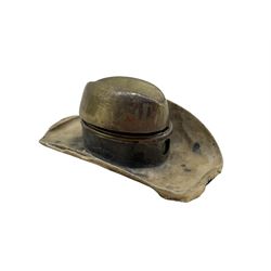 Late Victorian novelty inkwell in the form of a Stetson hat with spring loaded top L10cm