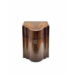 George III mahogany stationery box converted from a knife box with cross and herring banded decoration and divided interior W22cm