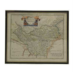 Robert Morden - 18th century map 'The County Palatine of Chester' with hand coloured decoration 39cm x 46cm, framed