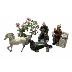 Royal Doulton figure 'Stop Press' HN2683, another 'A Good Catch' HN2258, Beswick grey mare No.1261 first version and two other items