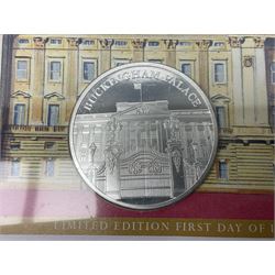 Three 2014 silver coin or medallion covers, comprising 'The Royal Visit to New Zealand' containing New Zealand 2014 one dollar, 'Lunar Year of the Horse' containing Queen Elizabeth II one ounce fine silver two pounds, and 'Buckingham Palace' containing Baird and Co one ounce fine silver medallion