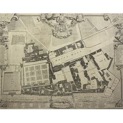 George Vertue (British 1684-1756): 'A Survey & Ground Plot of the Royal Palace of White Hall with the Lodgings & Apartments belonging to their Majesties as surveyed by John Fisher in 1680, engraved map pub. 1747, 55cm x 70cm
