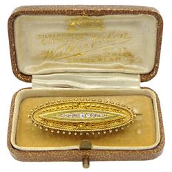 Victorian 15ct gold diamond set mourning brooch, with glazed panel to reverse, Birmingham 1896