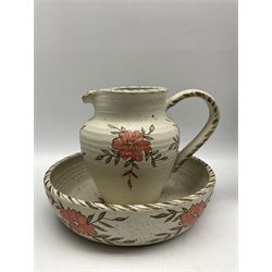 Group of Aislaby studio pottery items including large vase decorated with trailing leaves on a stone coloured ground H46cm, another in black and grey H48cm, bowl decorated with trailing leaves, etc (6)