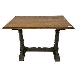 Small oak table, moulded rectangular top on painted base