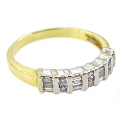 18ct gold baguette and round brilliant cut diamond half eternity ring, hallmarked