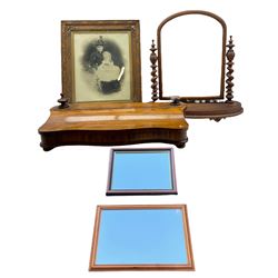 Victorian swing mirror, Victorian rosewood mirror base with lift-up compartment, two mirrors and framed Victorian photograph print (5)