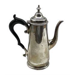 Small silver coffee pot or hot milk jug with domed cover and ebonised handle H19cm Chester 1912 Maker Barker Bros. 9.8oz gross