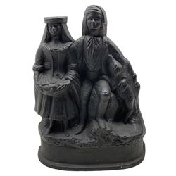 20th century painted cast iron doorstop, modelled as a young couple and their dog, H32cm 