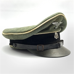 WW2 German Waffen-SS officer's peaked cap with metal eagle and totenkopf skull insignia