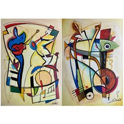 Alfred Gockel (German 1952-): 'Blowin the Blues' and 'Heart Full of Blues', two limited edition giclee prints on canvas 76cm x 52cm (2)