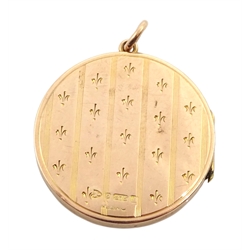 Early 20th century 9ct rose gold pendant locket, engraved fleur-de-lis decoration with engraved initial cartouche, Chester 1912