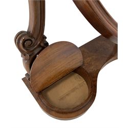 Burr walnut table mirror, the adjustable oval mirror over two hinged compartments