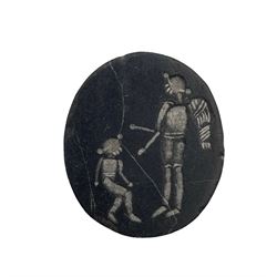 Roman style 'Magic Gem' intaglio amulet, possibly depicting Isis and Harpocrates, 2.6cm x 2.2cm