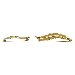 Gold open work brooch and a gold leaf design brooch, both 9ct stamped, approx 9gm
