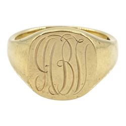 9ct gold monogrammed signet ring, hallmarked, approx 10.1gm