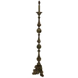 Brass standard lamp with foliate design 