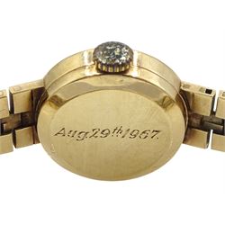 Rolex Precision 9ct gold ladies manual wind bracelet wristwatch, Cal.1401, back case No 27347 and dated 'Aug 29th 1967', hallmarked