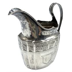 George III Irish silver cream jug with bright cut decoration, vacant cartouche and loop handle H13cm Dublin 1804 Maker Joseph Jackson 