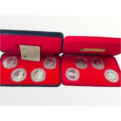 Isle of Man 1976 sterling silver coin set, with certificate, Jersey 1981 proof coin set, Guernsey 1987 brilliant uncirculated coin collection, States of Jersey 1987 brilliant uncirculated coin set, Isle of man four coin one crown set commemorating the 25th Anniversary of The Duke of Edinburgh's Award 1956-1981 etc
