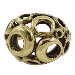 Gold circular abstract design dome shaped ring, stamped 9ct 