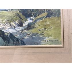 James Orrock (British 1829-1913): 'Croft on the Tees - Darlington', watercolour signed and dated 1877, labelled verso 24cm x 40cm; Henry Robinson Wilkinson (British 1884-1975): 'Langdale Valley' Lake District, watercolour signed 27cm x 37cm (2)