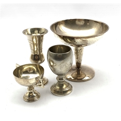 Silver pedestal bowl 10cm x 10cm Birmingham 1926, engraved silver Kiddush cup and two small silver trophies