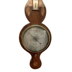 Early 19th century - Mahogany Sheraton barometer with a broken pediment, silvered register inscribed  G Dangelo Basingstoke, with a spirit thermometer and recording hand button.  Syphon tube intact and mercury present.