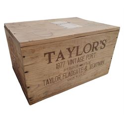 Taylor's 1977 vintage port, 75cl, twelve bottles, in original wooden crate