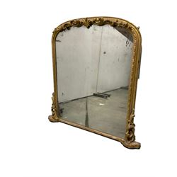 19th century giltwood overmantel mirror, the moulded frame decorated with carved scroll and foliate mounts
