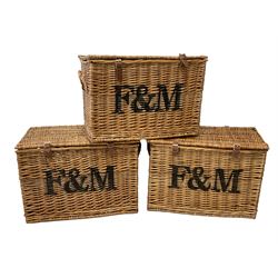 Set three Fortnum & Mason wicker picnic hampers or baskets 