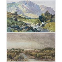 James Orrock (British 1829-1913): 'Croft on the Tees - Darlington', watercolour signed and dated 1877, labelled verso 24cm x 40cm; Henry Robinson Wilkinson (British 1884-1975): 'Langdale Valley' Lake District, watercolour signed 27cm x 37cm (2)