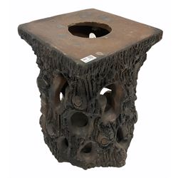 Victorian terracotta naturalistic plant stand in the form of a tree trunk H55cm