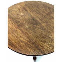 George III mahogany tilt top tripod occasional table, circular top raised on ring tuned column and three splayed supports D59cm