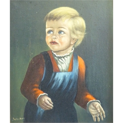  Young Boy Shedding a Tear, oil on canvas indistinctly signed in cruciform oak frame, Portrait of a Man, pastel signed Campbell and dated (19)'58 and Guido: mother and Child, mixed media on paper signed max 61cm x 43cm (3)  