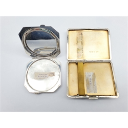 Ladies engine turned silver cigarette case initialled 'A.A.' 8cm x 6cm Birmingham 1943 and a matching compact, 1942 Maker Joseph Gloster Ltd 4.7oz