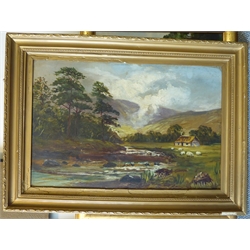  W Meadows (British 19th/20th century): Sheep Grazing by a Stream, oil on canvas signed 50cm x 75cm  