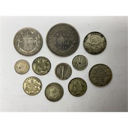 George III 1811 three shilling bank token, King George V Canada 1914 twenty-five cents, King George VI Canada 1942 fifty cents and various other coins