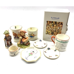 Hammersley & Co. Gulliver's Travels beaker & mug, a pair of Hammersley circular dishes, Shelley 'Little Bo-Peep' mug & Shelley octagonal dish, Goebel boxed figure 'In the Meadow' & another and a WW2 propaganda miniature chamber pot decorated with a caricature of Hitler (9)