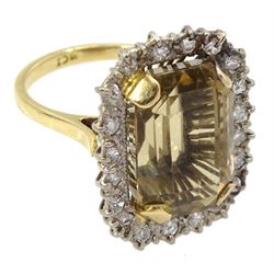 Gold smoky quartz diamond cluster ring, stamped 18ct