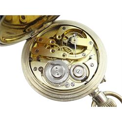 Goliath lever pocket watch in a nickel case, white enamel dial with blued steel spade hands and subsidiary seconds hand