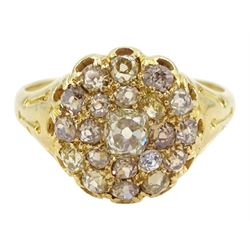 Victorian 15ct gold old cut diamond cluster ring, total diamond weight approx 1.40 carat