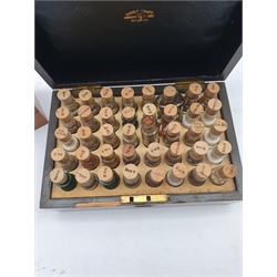 19th Century chemists walnut box containing forty named glass phials, the lid inscribed 'James Craft, Homeopathic Chemist, Reading' 22.5cm x 15cm x 10cm and a brass students microscope