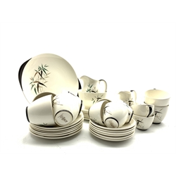  Royal Doulton bamboo pattern tea set comprising six cups and saucers, six plates, milk jug, sugar bowl and cake plate and matching coffee set of six cups and saucers, cream jug and sugar bowl (35)  